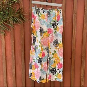 Neiman Marcus high rise beach wide leg floral linen pants size 8 Women